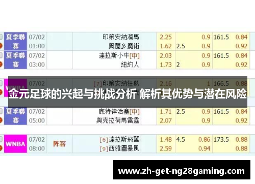金元足球的兴起与挑战分析 解析其优势与潜在风险